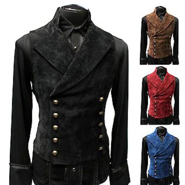 Fianao Casual Väst för Män, Ståuppkrage, Enfärgad, Dubbelknäppt, Slim Fit, Arbetskläder (M Svart)