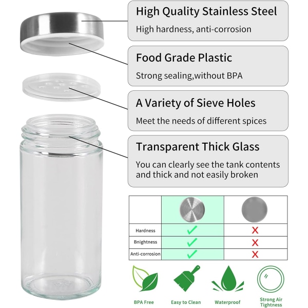 6 krydderiglas med shakerlåg Krydderiglas med låg-runde glas