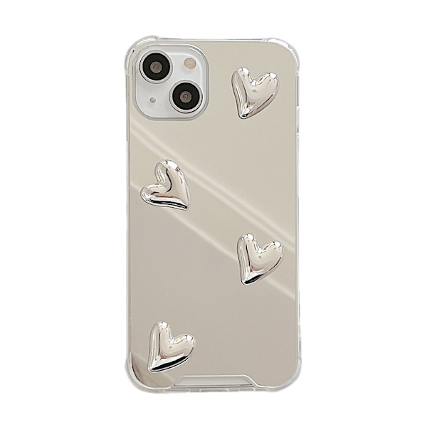 Kompatibel med iPhone 14 Pro Max-fodral, spegel senior silver söt hjärta