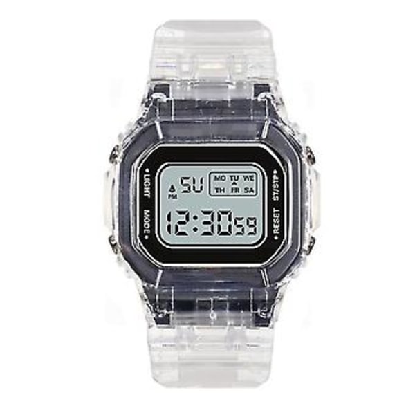 Mode Transparent Unisex Multifunktionel Vandafvisende Digitalt Ur (Sort)