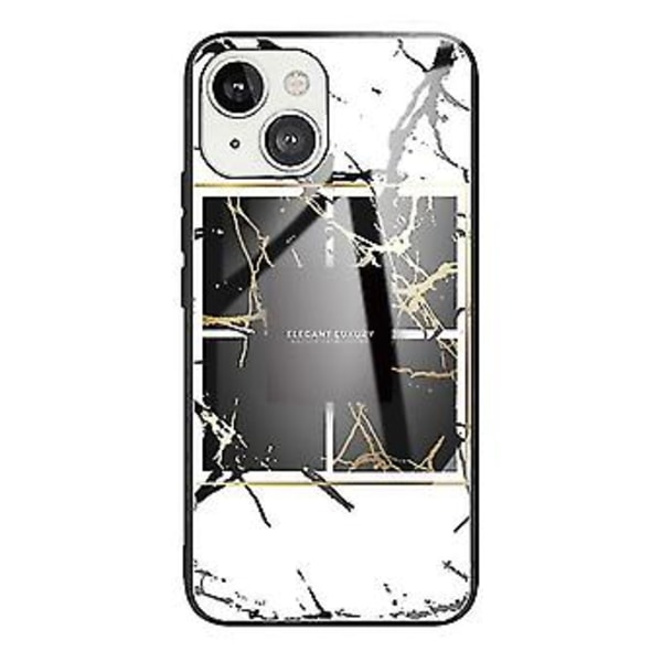 For iPhone 13 Mini Marmor Herdet Glass Bakdeksel TPU Kant Case (hcbl-25) (HCBL-23)