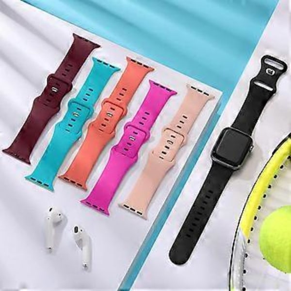 [6-pak] Kompatibel med Apple Watch Remme 45mm 44mm 42mm 41mm 40mm 38mm, Blød Silikon Sport Armbånd Udskiftningsrem Kompatibel med iWatch Seri