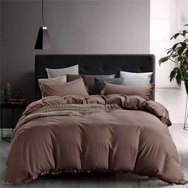 Kaffe farge 228 * 228cm dynetrekk+putetrekk sett, unikt plissért d