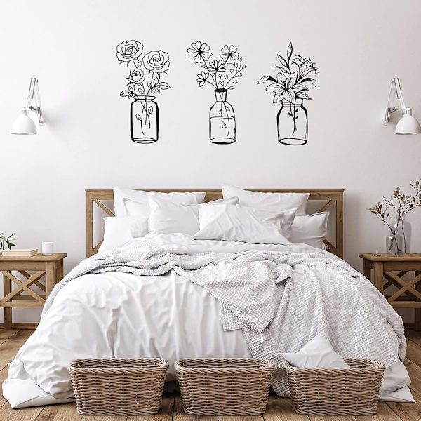 3-delad väggdekoration i metall med blommor, minimalistisk vas, väggkonst, tulpan W