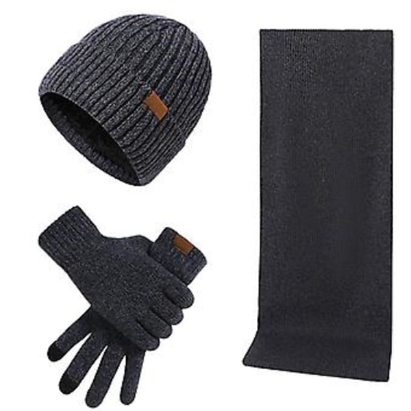 Fleecefôret Beanie-lue med berøringsskjermhansker, rutete skjerf og hansker for menn (Zhang Cyan)