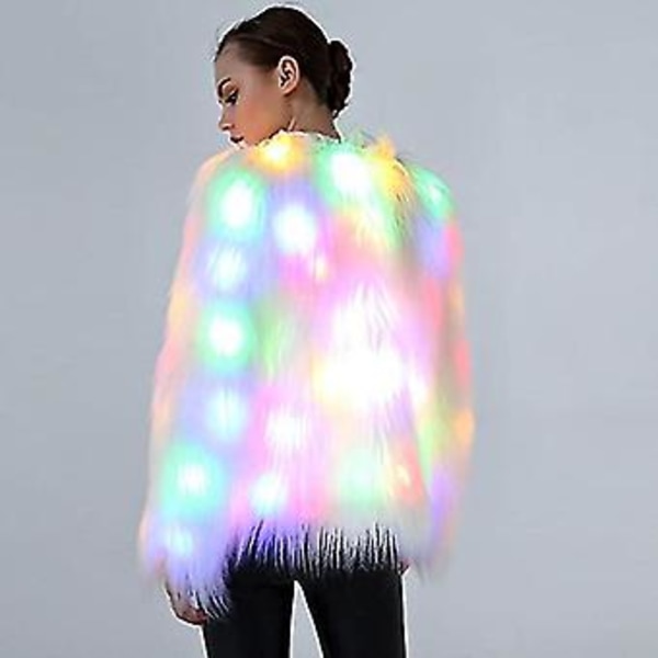 LED Pälsjacka Regnbåge Glittrande Ljusjacka Vit Päls Rave Kostym Lysande Ytterkläder För Födelsedagsfest Fancy Cosplay Fest Vit Storlek L(XL)