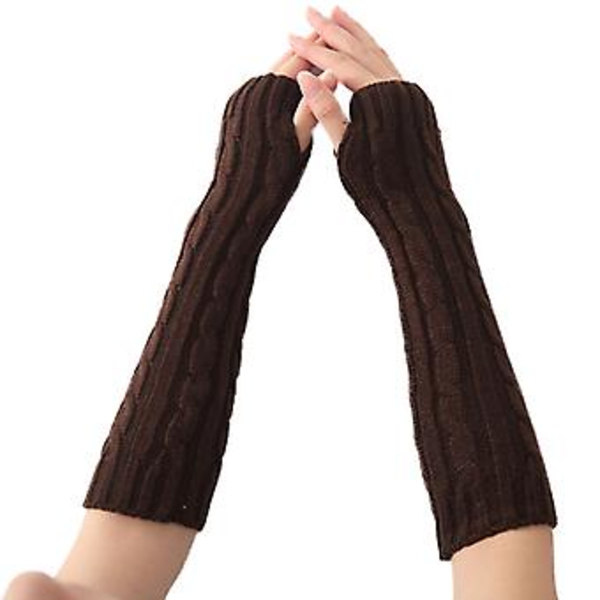 Vinterarmbandsvärme Knittade Ullhandskar Långa Fingerlösa Vantar (Kaffe)