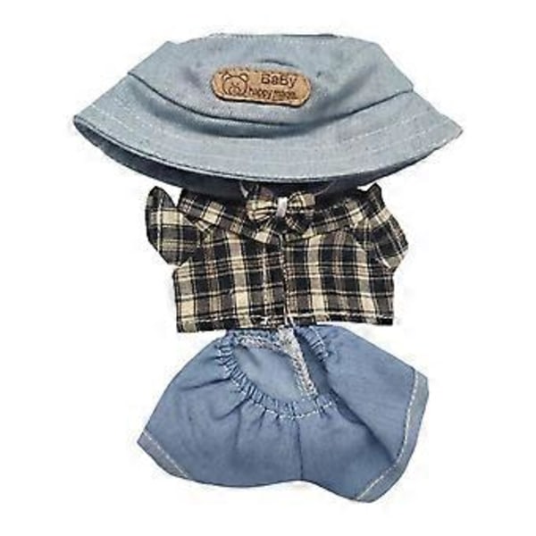 Mini 6 tum Dockkläder, Söt Dockkläderset, Hatt, Utklädningspresent Skjorta Dockkläder Dockbyxor Outfit för Ålder 5-7 8-10 (blå)