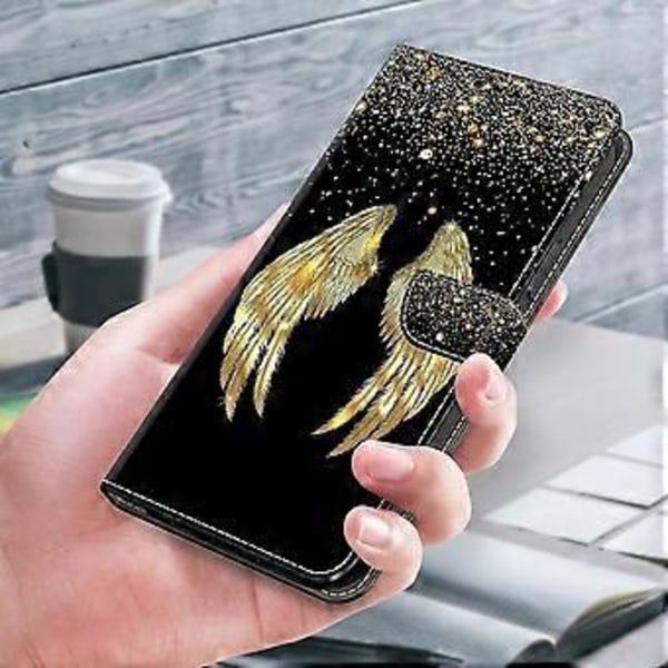 Magnetisk etui til Samsung Galaxy A35 5G med 3D-mønsterprint i læder (Guldvinge)