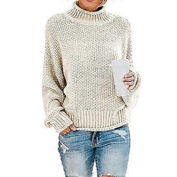 Dame Turtleneck Batwing Ærme Oversized Pullover Sweater S Hvid(L Hvid)