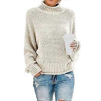 Dame Turtleneck Batwing Erme Oversized Genser S Hvit(L Hvit)
