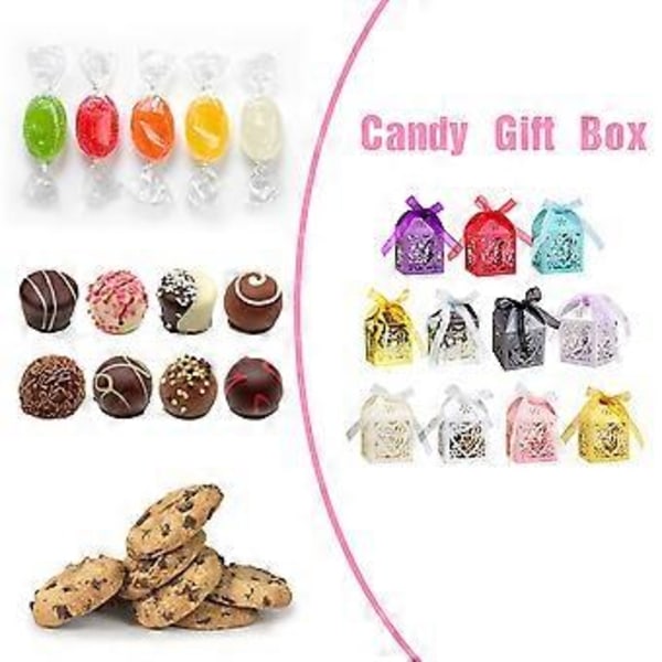 Paket med 50 Blommiga Favoritaskar, Hjärtformade Godisaskar Dekorativa Sockeraskar Presentaskar Bröllopsdusch Årsdag Födelsedagsfest Bröllopsfavorit (Djupguld)