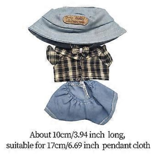 Mini 6 tum Dockkläder, Söt Dockkläderset, Hatt, Utklädningspresent Skjorta Dockkläder Dockbyxor Outfit för Ålder 5-7 8-10 (blå)