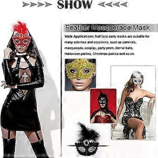 4 stycken Kvinnor Maskeradmasker, Mardi Gras Halvmasker, Fjäder Maskeradmask för Nyår Maskerad Halloween Maskeradbal