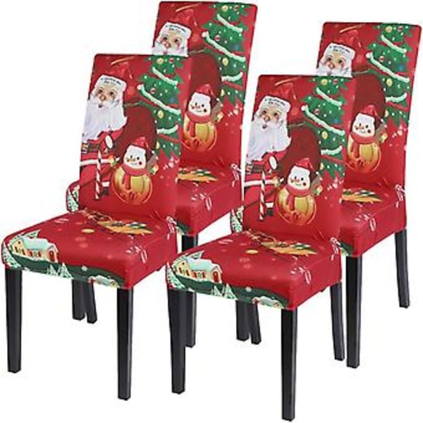 Jul Matsalsstolar Överdrag Set om 4, Köksstolsöverdrag för Matsal, Juldekoration, Julfest (Snögubbe och gubbe)