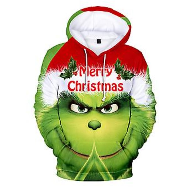 Voksen Unisex Sjov Jul Grinch 3D Grafisk Trykt Hoodie Hættetrøje Trøje Jumper Tops Julegaver (2XL E)