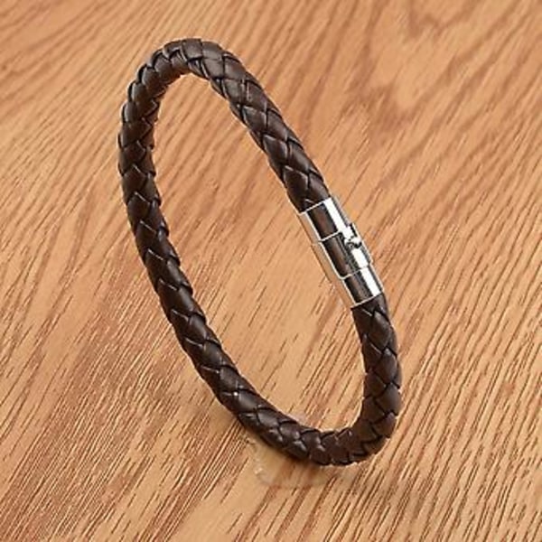 21cm Dropshipping Ægte Læder Armbånd Mænd Rustfrit Stål Multilayer Flettet Reb Armbånd Til Mand Smykker Armbånd Homme (H9641-3)