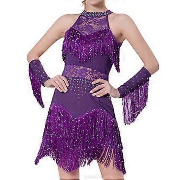 Dam Dans Tofs Frans Klänning Glittrig Stilfull Glitterklänning för Festival Tango (Lila XL)