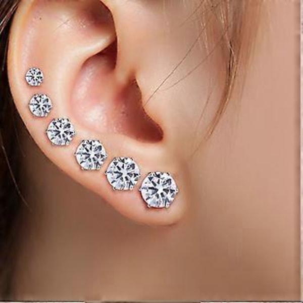 Sæt med 6 guldbelagte øreringe med klare prinsesse-slebne cubic zirconia
