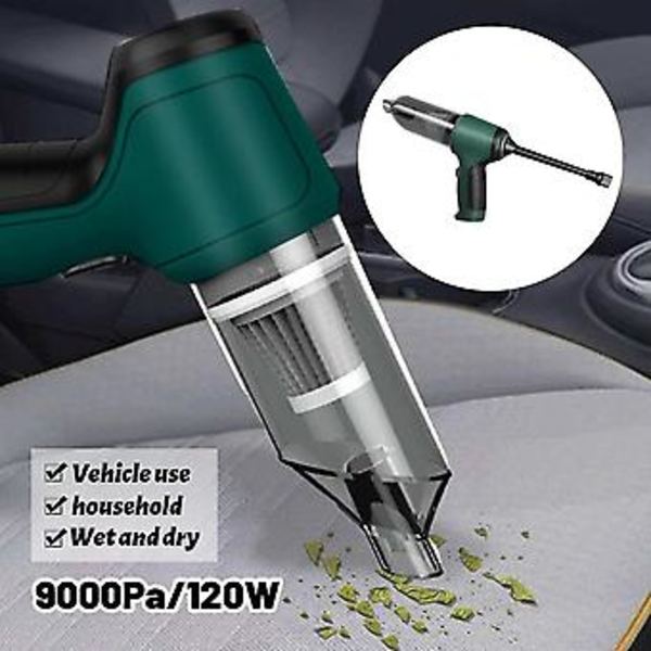 3-i-1 Bilsstøvsuger + 5 filtre 120w 9000pa Super Kraftfuld Trådløs Blæsning Sugning Dobbeltfunktion Tast ( )