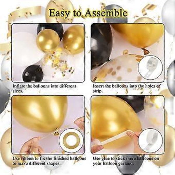 144 stk Sort og Guld Ballon Girland Bue Kit, 5 10 12 18 Tommer Sort Guld Hvid Latex Balloner til Graduation Fest Fødselsdag Jubilæum Festival Dec