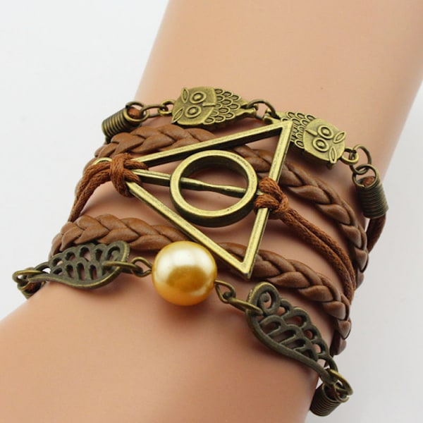 Harry Potter Brunt Läderarmband - Gyllene Kvick & Dödsrelikerna