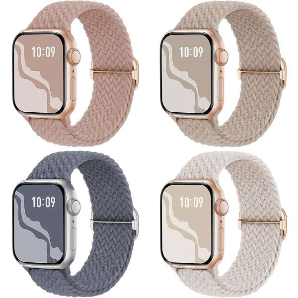 Flätad Stretchy Solo Loop kompatibel för Apple Watch Band 4pcs 3 38/40/41mm