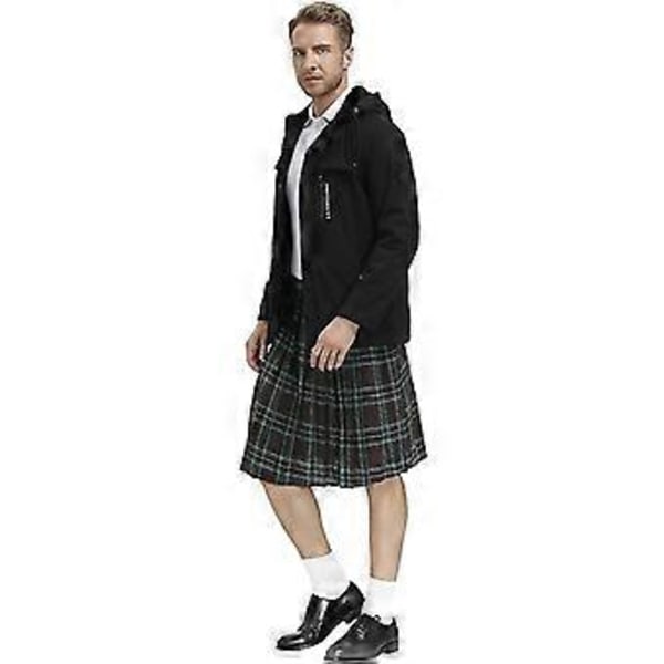 Irlantilainen ruudullinen vihreä kiltti - Skotlantilainen Pyhän Patrickin vihreä laskostettu asu Tartan-hame Kiltti vaatteet miehille ja naisille (L ruskea)