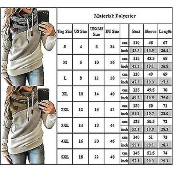 Naisten väripilkkuinen poolokauluksinen huppari pitkähihainen urheilupusero hupullinen collegepaita (3XL Khaki)
