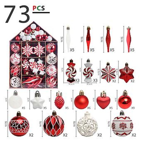 73 st julgranskulor i set, målade i hus-stil, presentförpackning, julgranshänge, vit guld stil BB