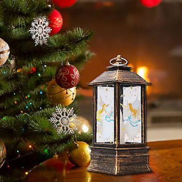 Juleflamme Lantern Nissejulepynt Lampe Jule-LED Lysende Ornament Lysestake Lampe Bronse Engel Stil BE