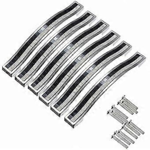 6x 128mm Dörrhandtag Kristall Dekoration Möbelknopp Möbelhandtag För Möbler Låda Skåp Bin Garderob, Silver Svart