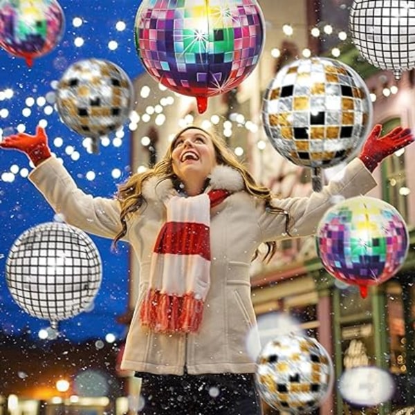 Discokula, 80-tals dekoration, 9 st discoballonger, 22 tum stora 4D folieballonger