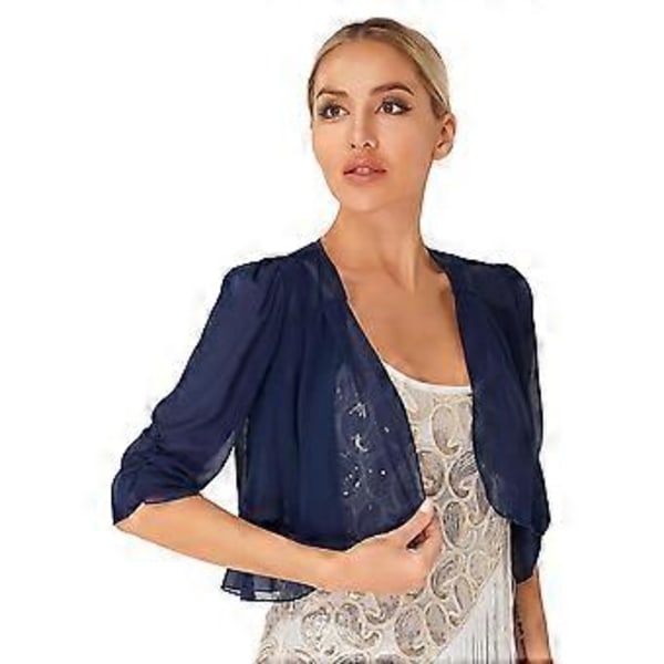 Fashionabla Dam Halv Ärm Kort Kofta Bolero Axelvärmare Chiffong Capes för Aftonklänningar (S grå)