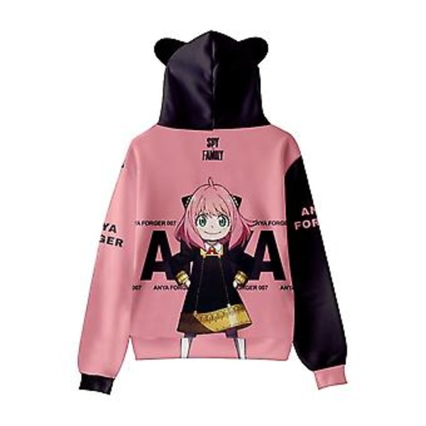 Unisex Spyfamily Anime Manga Hoodies Modetryckta Söta Kattöron Huvtröja Jumper Toppar Långärmad Tröja Presenter (2XL D)