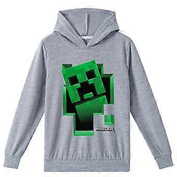 Minecraft Tryckt Barn Hoodie för Pojkar och Flickor, Casual Långärmad Huvtröja, Pullover, Jumper, Toppar (7-8 År, Grå)