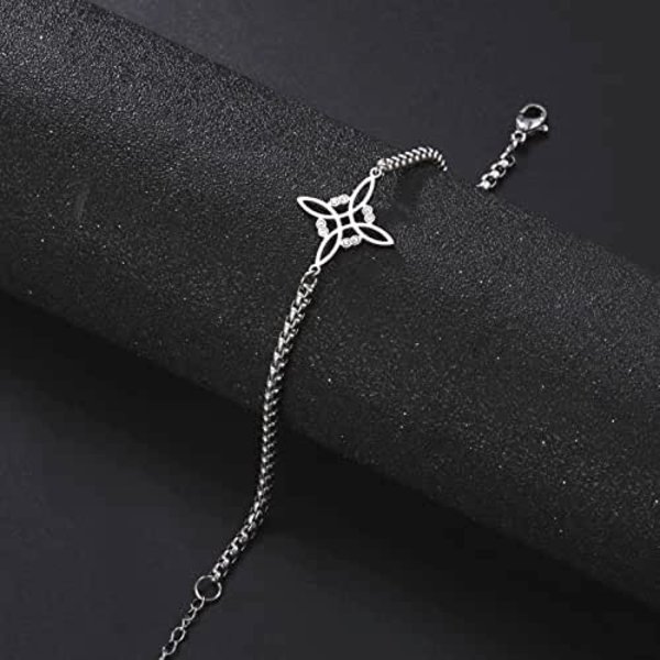 Häftigt armband med häxknut i rostfritt stål – Hednisk wicca-symbol – Magisk knut – 4-uddig keltisk knut – Häxkonstarmband för kvinnor