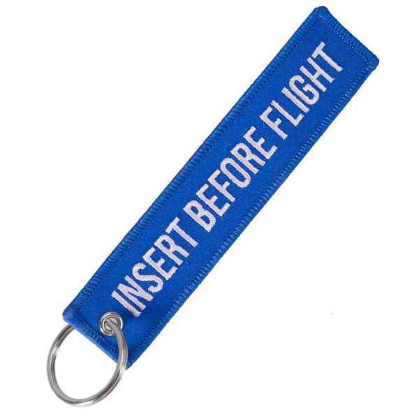 Merryso Insert Before Flight Print Embroidery Tag Keychain Key Ring Chain Pendant Gift Blue Base White Letter
