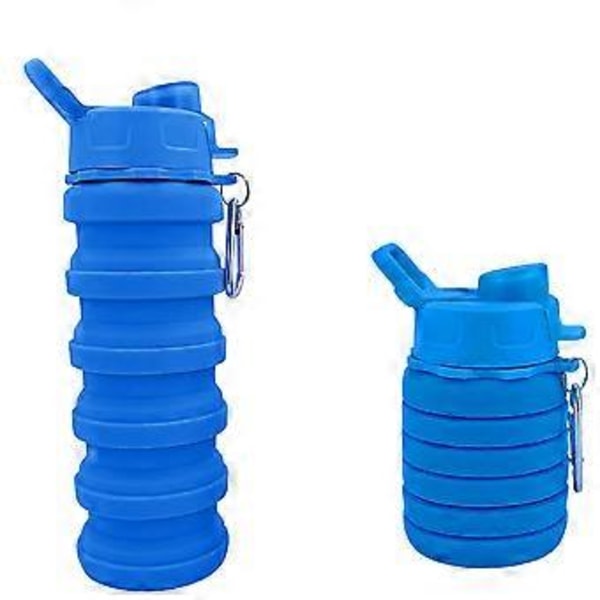 Sammenleggbar Vannflaske, Silikon Bærbar Lekkasjesikker Reisevannflaske For Utendørsaktiviteter, Bpa-Fri 500Ml Gjenbrukbar Plassbesparende Design