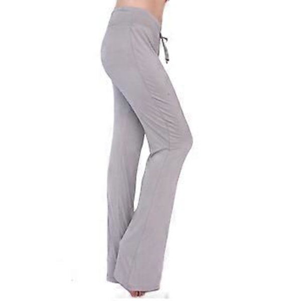 Dame Plain Drawstring Casual Løse Yoga Bukser Åndbare Gym Sports Pilates Lange Bukser (S Lysegrå)