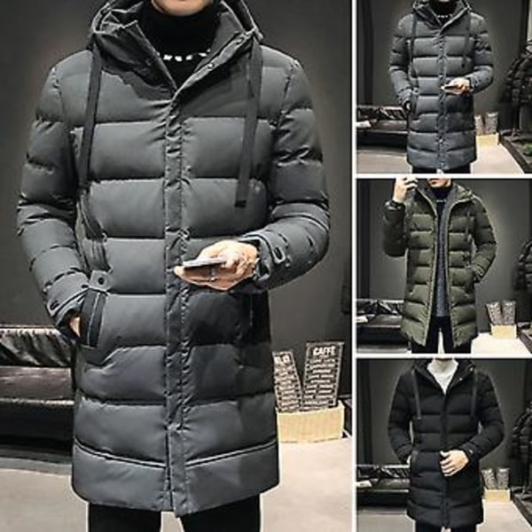 Herrarnas Vinter Parka Dunjacka Huva Ultimate Värme Vindskydd Hög Krage Mellanlång Utomhus Snöjacka (M Grå)