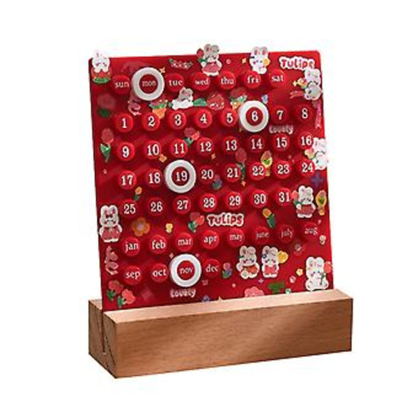 Kreativitets Trærunde Ringe Kalender DIY Personlig Ferrule Kalender Ornament til Hjem Soveværelse (Rød)