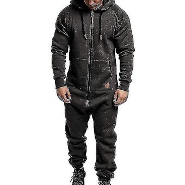 Uusi 2023 Miesten Onesie Yksikokoinen Huppari Vetoketjullinen Haalari Talvi Rentoutunut Huppari Romper Playsuit (3XL Tummanharmaa)