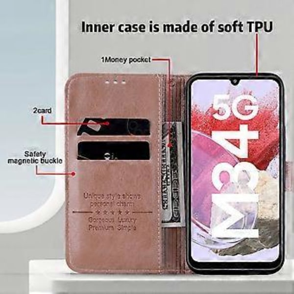 Til Samsung Galaxy A34 5G Fuld Beskyttelse Ensfarvet PU Læder Wallet Case Mobiltelefon Stand Cover (Style D)