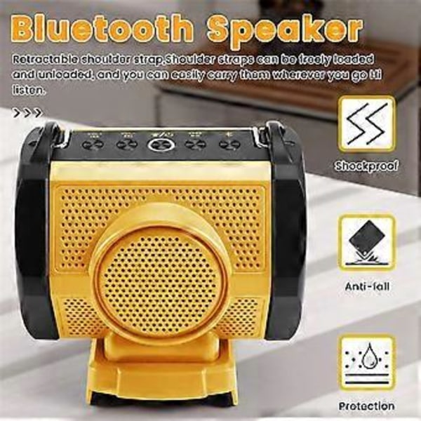 HIFI Bluetooth Högtalare 3D Stereo RGB Atmosfärsljus för Karaokefest för 18-20V Litiumbatteri (För Dewalt Gul)