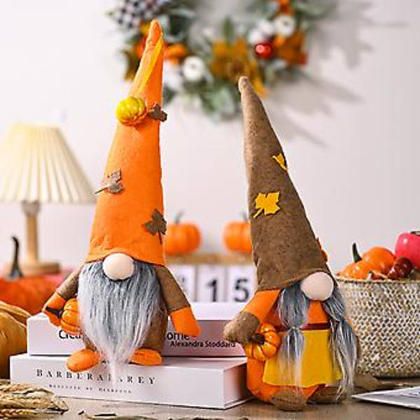 Høstsesong Nissepynt Ornament, Myk og Realistisk Dvergdukke med Gresskar, Festartikler ( )