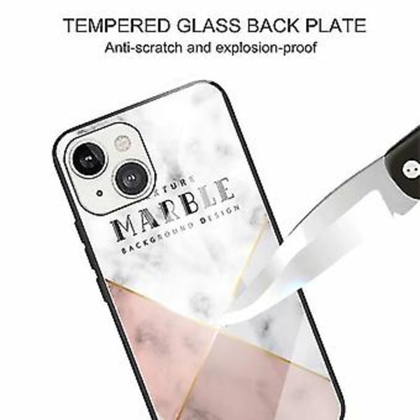 Til Iphone 13 Mini Marmor Hærdet Glas Bagcover TPU Kant Case (hcbl-25) (HCBL-7)
