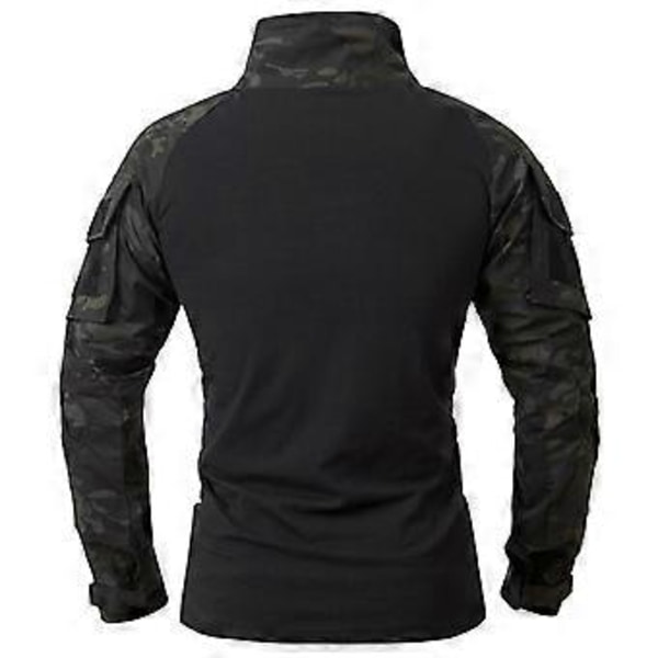 1/4 Dragkedja Kamouflage Långärmad Taktisk Skjorta Herr Utomhus Airsoft Paintball CP Militär Strids Skjorta S-5XL (XXXL svart)