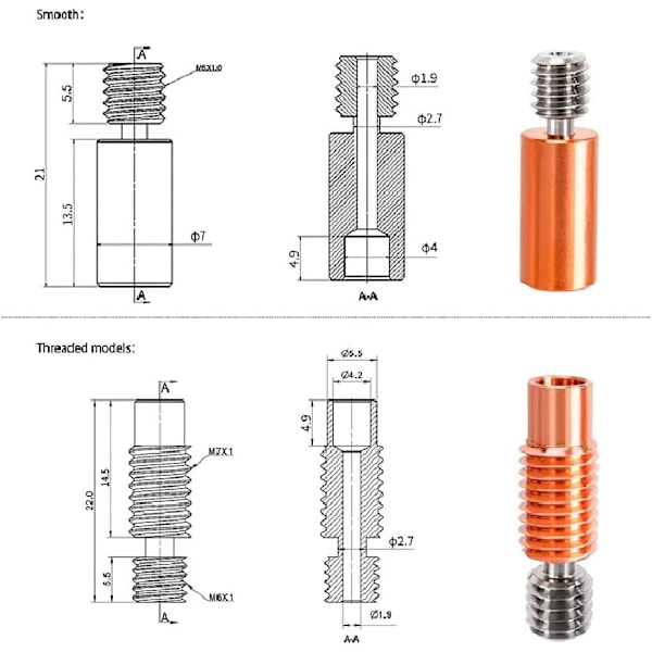 3 stk. Printerdyse Hals Heatbreak Til E3d V6 Messing Kobber Hals