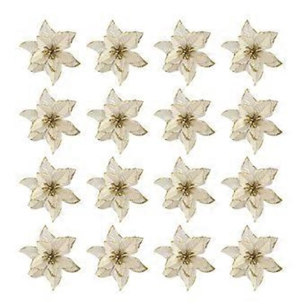 16 stk. Jule Simulation Guldpulver Juleblomst Juletræ Vedhæng Garland Tilbehør DIY Kunstige Blomster (Guld)